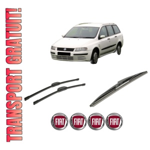 Set 3 stergatoare FIAT STILO Multi Wagon (192_) din 2003-2008, pentru parbriz si luneta fata si spate auto, Bosch Twin-Aerotwin Retrofit, din cauciuc siliconat rezistent, 4 Stickere Auto FIAT