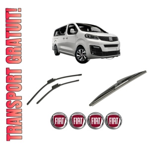 Set 3 stergatoare FIAT ULYSSE Bus din 2022-2023, pentru parbriz si luneta fata si spate auto, Bosch Twin-Aerotwin, din cauciuc siliconat rezistent, 4 Stickere Auto FIAT