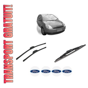 Set 3 stergatoare FORD FIESTA V (JH_, JD_) din 2001-2008, pentru parbriz si luneta fata si spate auto, Bosch Twin-Aerotwin Retrofit, din cauciuc siliconat rezistent, 4 Stickere Auto FORD