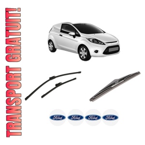 Set 3 stergatoare FORD FIESTA VI Van din 2008-2017, pentru parbriz si luneta fata si spate auto, Bosch Twin-Aerotwin Multi, din cauciuc siliconat rezistent, 4 Stickere Auto FORD