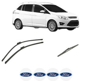 Set 3 stergatoare FORD GRAND C-MAX Van din 2010-2019, pentru parbriz si luneta fata si spate auto, Bosch Twin-Aerotwin, din cauciuc siliconat rezistent, 4 Stickere Auto FORD - Img 2