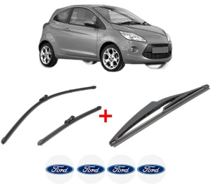 Set 3 stergatoare FORD KA (RU8) din 2008 - 2016, pentru parbriz si luneta fata si spate auto, Valeo Silencio, din cauciuc siliconat rezistent, 4 Stickere Auto FORD v15136