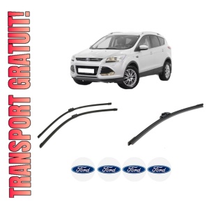 Set 3 stergatoare FORD KUGA II (DM2) din 2012-2019, pentru parbriz si luneta fata si spate auto, Bosch Aerotwin-Aerotwin, din cauciuc siliconat rezistent, 4 Stickere Auto FORD