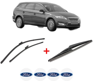 Set 3 stergatoare FORD MONDEO IV Turnier (BA7) din 2007 - 2015, pentru parbriz si luneta fata si spate auto, Valeo Silencio, din cauciuc siliconat rezistent, 4 Stickere Auto FORD v13696