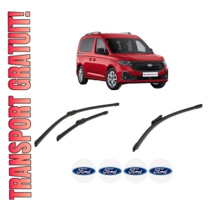 Set 3 stergatoare FORD TOURNEO CONNECT / GRAND TOURNEO CONNECT V761 MPV (SK) din 2022-2024, pentru parbriz si luneta fata si spate auto, Bosch Aerotwin-Aerotwin, din cauciuc siliconat rezistent, 4 Stickere Auto FORD