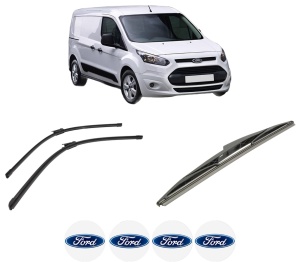 Set 3 stergatoare FORD TRANSIT CONNECT V408 Box Body/MPV din 2013-2021, pentru parbriz si luneta fata si spate auto, Bosch Twin-Aerotwin, din cauciuc siliconat rezistent, 4 Stickere Auto FORD - Img 2