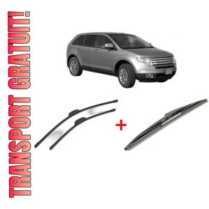 Set 3 stergatoare FORD USA EDGE (U387) din 2006 - 2015, pentru parbriz si luneta fata si spate auto, Bosch Twin, din cauciuc siliconat rezistent, 4 Stickere Auto FORD USA