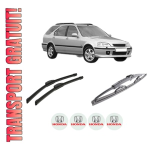 Set 3 stergatoare HONDA CIVIC VI Aerodeck (MB, MC) din 1998-2001, pentru parbriz si luneta fata si spate auto, Bosch Twin-Aerotwin Retrofit, din cauciuc siliconat rezistent, 4 Stickere Auto HONDA
