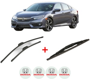 Set 3 stergatoare HONDA CIVIC X Hatchback (FC_, FK_) din 2017 - 2022, pentru parbriz si luneta fata si spate auto, Bosch Twin, din cauciuc siliconat rezistent, 4 Stickere Auto HONDA v10457