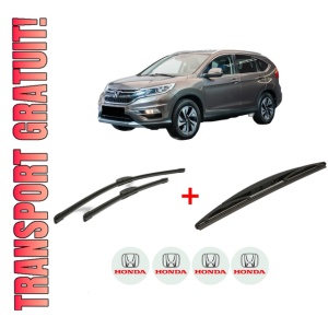 Set 3 stergatoare HONDA CR-V V (RW_, RT_) din 2016 - 2023, pentru parbriz si luneta fata si spate auto, Bosch Twin, din cauciuc siliconat rezistent, 4 Stickere Auto HONDA