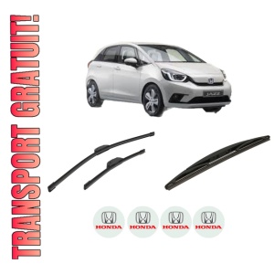 Set 3 stergatoare HONDA JAZZ V (GR_, GS_) din 2020, pentru parbriz si luneta fata si spate auto, Bosch Twin-Aerotwin Retrofit, din cauciuc siliconat rezistent, 4 Stickere Auto HONDA
