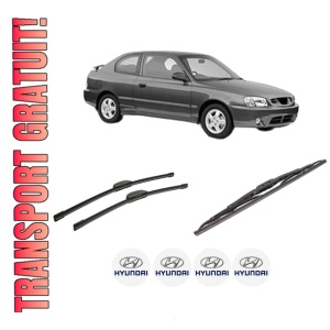 Set 3 stergatoare HYUNDAI ACCENT II (LC) din 1999-2005, pentru parbriz si luneta fata si spate auto, Bosch Twin-Aerotwin Retrofit, din cauciuc siliconat rezistent, 4 Stickere Auto HYUNDAI