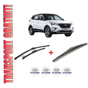 Set 3 stergatoare HYUNDAI CRETA din 2016 - 2021, pentru parbriz si luneta fata si spate auto, Bosch Twin, din cauciuc siliconat rezistent, 4 Stickere Auto HYUNDAI