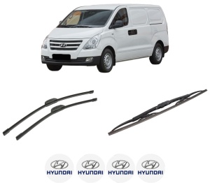 Set 3 stergatoare HYUNDAI H-1 Cargo (TQ) din 2008-2009, pentru parbriz si luneta fata si spate auto, Bosch Twin-Aerotwin Retrofit, din cauciuc siliconat rezistent, 4 Stickere Auto HYUNDAI - Img 2