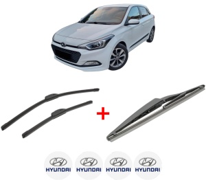 Set 3 stergatoare HYUNDAI i20 II (GB, IB) din 2014 - 2021, pentru parbriz si luneta fata si spate auto, Bosch Twin, din cauciuc siliconat rezistent, 4 Stickere Auto HYUNDAI v8837