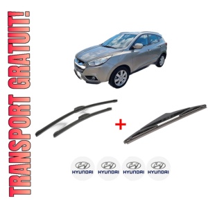 Set 3 stergatoare HYUNDAI ix35 Van din 2009 - 2015, pentru parbriz si luneta fata si spate auto, Bosch Twin, din cauciuc siliconat rezistent, 4 Stickere Auto HYUNDAI