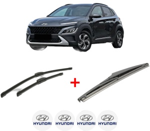 Set 3 stergatoare HYUNDAI KONA SUV Van (OS, OSE, OSI) din 2017, pentru parbriz si luneta fata si spate auto, Bosch Twin, din cauciuc siliconat rezistent, 4 Stickere Auto HYUNDAI v4757