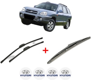 Set 3 stergatoare HYUNDAI SANTA FÉ II SUV Van (CM) din 2005 - 2013, pentru parbriz si luneta fata si spate auto, Bosch Twin, din cauciuc siliconat rezistent, 4 Stickere Auto HYUNDAI v5177