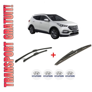 Set 3 stergatoare HYUNDAI SANTA FE IV SUV Van (TM) din 2018 - 2020, pentru parbriz si luneta fata si spate auto, Bosch Twin, din cauciuc siliconat rezistent, 4 Stickere Auto HYUNDAI