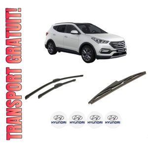 Set 3 stergatoare HYUNDAI SANTA FE IV SUV Van (TM) din 2018-2020, pentru parbriz si luneta fata si spate auto, Bosch Twin-Aerotwin Retrofit, din cauciuc siliconat rezistent, 4 Stickere Auto HYUNDAI