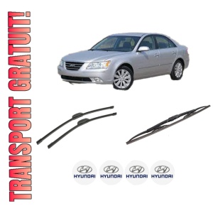 Set 3 stergatoare HYUNDAI SONATA V (NF) din 2005-2010, pentru parbriz si luneta fata si spate auto, Bosch Twin-Aerotwin Retrofit, din cauciuc siliconat rezistent, 4 Stickere Auto HYUNDAI