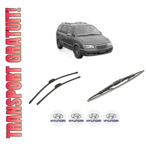 Set 3 stergatoare HYUNDAI TRAJET Box Body/MPV (FO) din 1999-2008, pentru parbriz si luneta fata si spate auto, Bosch Twin-Aerotwin Retrofit, din cauciuc siliconat rezistent, 4 Stickere Auto HYUNDAI