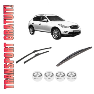 Set 3 stergatoare INFINITI QX50 I din 2013, pentru parbriz si luneta fata si spate auto, Bosch Twin-Aerotwin Retrofit, din cauciuc siliconat rezistent, 4 Stickere Auto INFINITI