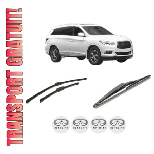Set 3 stergatoare INFINITI QX60 din 2012-2013, pentru parbriz si luneta fata si spate auto, Bosch Twin-Aerotwin Retrofit, din cauciuc siliconat rezistent, 4 Stickere Auto INFINITI