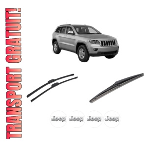 Set 3 stergatoare JEEP GRAND CHEROKEE IV (WK, WK2) din 2010-2017, pentru parbriz si luneta fata si spate auto, Bosch Twin-Aerotwin Retrofit, din cauciuc siliconat rezistent, 4 Stickere Auto JEEP