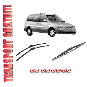 Set 3 stergatoare KIA CARNIVAL I (UP) din 1999-2001, pentru parbriz si luneta fata si spate auto, Bosch Twin-Aerotwin Retro Truck, din cauciuc siliconat rezistent, 4 Stickere Auto KIA