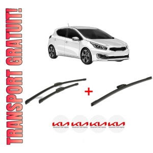 Set 3 stergatoare KIA CEED (CD) din 2018 - 2020, pentru parbriz si luneta fata si spate auto, Bosch Aerotwin, din cauciuc siliconat rezistent, 4 Stickere Auto KIA