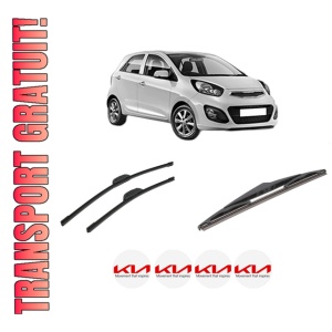 Set 3 stergatoare KIA PICANTO II (TA) din 2011-2017, pentru parbriz si luneta fata si spate auto, Bosch Twin-Aerotwin Retrofit, din cauciuc siliconat rezistent, 4 Stickere Auto KIA
