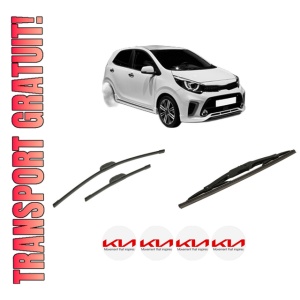 Set 3 stergatoare KIA PICANTO III (JA) din 2017-2024, pentru parbriz si luneta fata si spate auto, Bosch Twin-Aerotwin Retrofit, din cauciuc siliconat rezistent, 4 Stickere Auto KIA