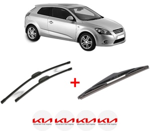 Set 3 stergatoare KIA PRO CEE'D (ED) din 2008 - 2013, pentru parbriz si luneta fata si spate auto, Bosch Twin, din cauciuc siliconat rezistent, 4 Stickere Auto KIA v3912