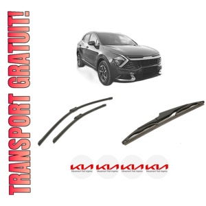 Set 3 stergatoare KIA SPORTAGE V (NQ5) din 2021-2024, pentru parbriz si luneta fata si spate auto, Bosch Twin-Aerotwin, din cauciuc siliconat rezistent, 4 Stickere Auto KIA