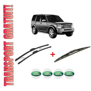 Set 3 stergatoare LAND ROVER DISCOVERY III VAN (L319) din 2007 - 2009, pentru parbriz si luneta fata si spate auto, Bosch Twin, din cauciuc siliconat rezistent, 4 Stickere Auto LAND ROVER