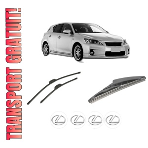 Set 3 stergatoare LEXUS CT (ZWA10_) din 2011, pentru parbriz si luneta fata si spate auto, Bosch Twin-Aerotwin Retrofit, din cauciuc siliconat rezistent, 4 Stickere Auto LEXUS