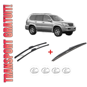 Set 3 stergatoare LEXUS GX (_J12_) din 2001 - 2009, pentru parbriz si luneta fata si spate auto, Bosch Twin, din cauciuc siliconat rezistent, 4 Stickere Auto LEXUS