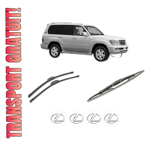 Set 3 stergatoare LEXUS LX (UZJ100) din 1998-2008, pentru parbriz si luneta fata si spate auto, Bosch Twin-Aerotwin Retrofit, din cauciuc siliconat rezistent, 4 Stickere Auto LEXUS
