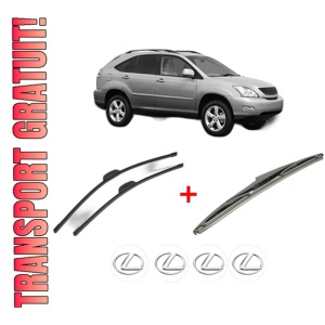 Set 3 stergatoare LEXUS RX (_U3_) din 2003 - 2008, pentru parbriz si luneta fata si spate auto, Bosch Twin, din cauciuc siliconat rezistent, 4 Stickere Auto LEXUS