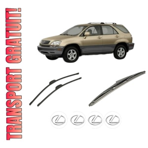 Set 3 stergatoare LEXUS RX (_U3_) din 2003-2008, pentru parbriz si luneta fata si spate auto, Bosch Twin-Aerotwin Retrofit, din cauciuc siliconat rezistent, 4 Stickere Auto LEXUS