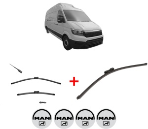 Set 3 stergatoare MAN TGE Van din 2017 - 2024, pentru parbriz si luneta fata si spate auto, Valeo Silencio Xtrm, din cauciuc siliconat rezistent, 4 Stickere Auto MAN v13096