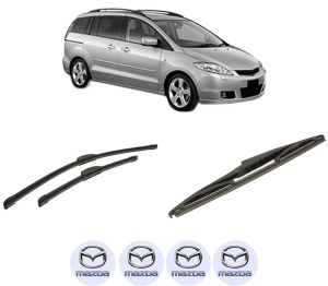 Set 3 stergatoare MAZDA 5 (CR) din 2005-2010, pentru parbriz si luneta fata si spate auto, Bosch Twin-Aerotwin Retrofit, din cauciuc siliconat rezistent, 4 Stickere Auto MAZDA - Img 2