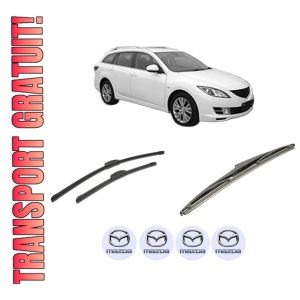 Set 3 stergatoare MAZDA 6 Estate (GH) din 2007-2013, pentru parbriz si luneta fata si spate auto, Bosch Twin-Aerotwin Retrofit, din cauciuc siliconat rezistent, 4 Stickere Auto MAZDA