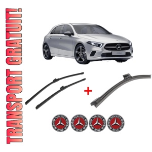 Set 3 stergatoare MERCEDES-BENZ A-CLASS (W177) din 2018 - 2019, pentru parbriz si luneta fata si spate auto, Bosch Aerotwin, din cauciuc siliconat rezistent, 4 Stickere Auto MERCEDES-BENZ