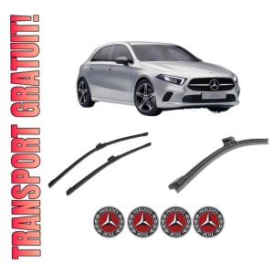 Set 3 stergatoare MERCEDES-BENZ A-CLASS (W177) din 2018-2020, pentru parbriz si luneta fata si spate auto, Bosch Aerotwin-Aerotwin, din cauciuc siliconat rezistent, 4 Stickere Auto MERCEDES-BENZ