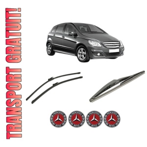 Set 3 stergatoare MERCEDES-BENZ B-CLASS Sports Tourer (W245) din 2005-2011, pentru parbriz si luneta fata si spate auto, Bosch Twin-Aerotwin, din cauciuc siliconat rezistent, 4 Stickere Auto MERCEDES-BENZ