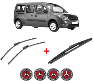 Set 3 stergatoare MERCEDES-BENZ CITAN MPV (W415) din 2012 - 2021, pentru parbriz si luneta fata si spate auto, Valeo Silencio, din cauciuc siliconat rezistent, 4 Stickere Auto MERCEDES-BENZ v13816