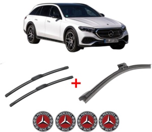 Set 3 stergatoare MERCEDES-BENZ E-CLASS All-Terrain (S214) din 2023, pentru parbriz si luneta fata si spate auto, Bosch Aerotwin, din cauciuc siliconat rezistent, 4 Stickere Auto MERCEDES-BENZ v5477