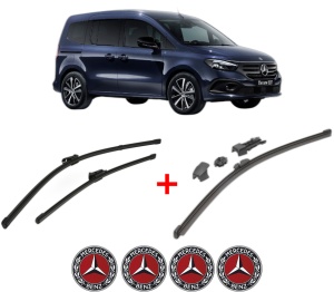 Set 3 stergatoare MERCEDES-BENZ EQT (W420) din 2023, pentru parbriz si luneta fata si spate auto, Valeo HydroConnect, din cauciuc siliconat rezistent, 4 Stickere Auto MERCEDES-BENZ v12736